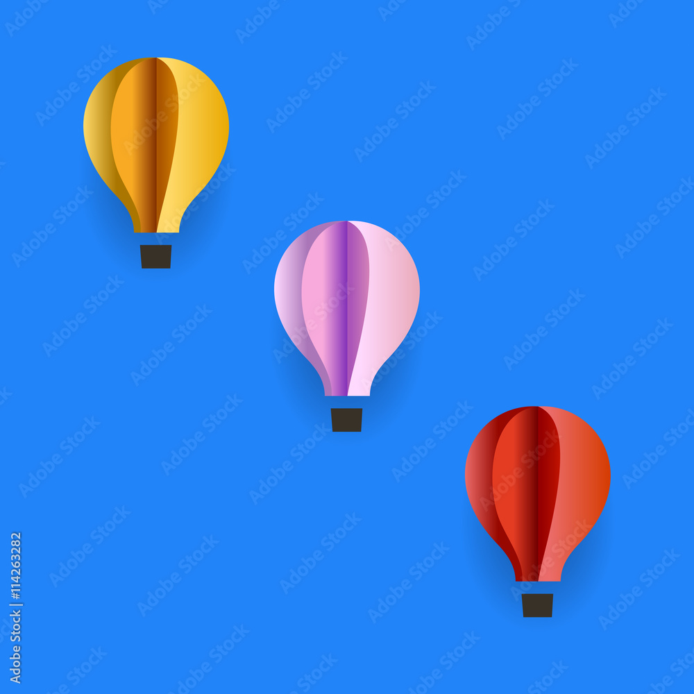 Fototapeta premium Origami large balloons with gondolas made of paper