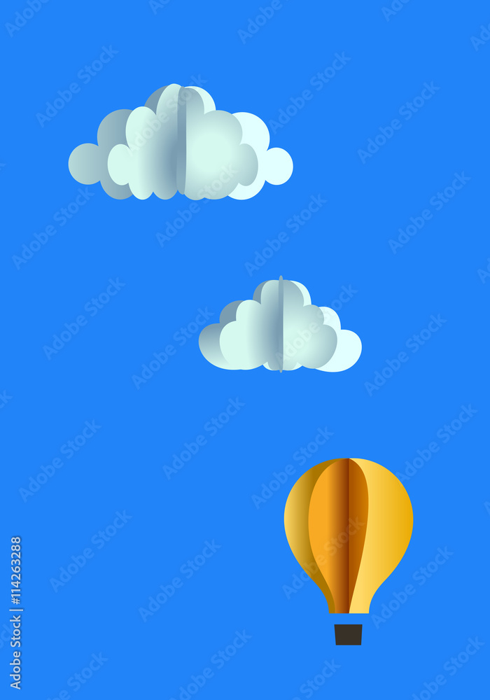 Origami pattern of clouds and balloon made of paper