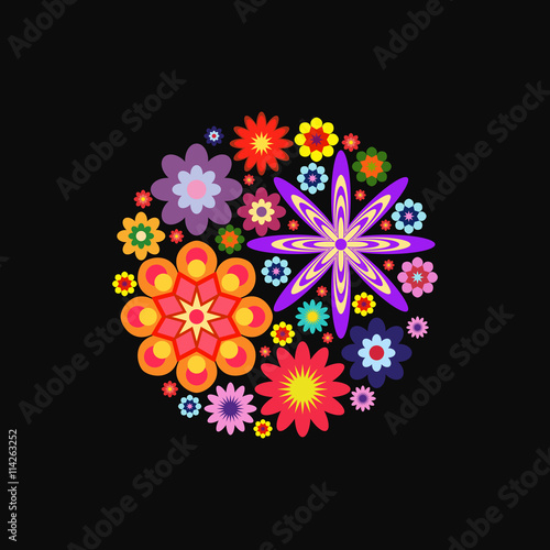 ball of different flowers of different colors on white