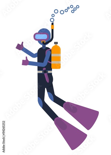 diver swims under water vertical