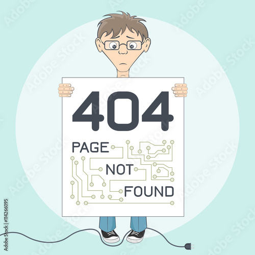 Page with 404 error for website. Cartoon style