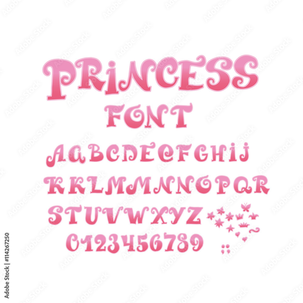fairy tale princess ABC font. vector illustration fairy tale princess ABC font. vector illustration