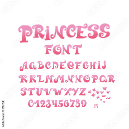 fairy tale princess ABC font. vector illustration