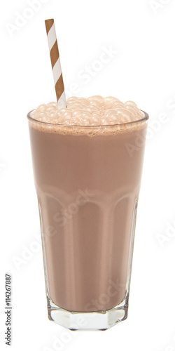 chocolate milkshake in a tall glass isolated 