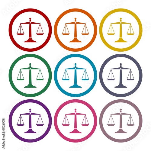 Vector scales of justice icons set