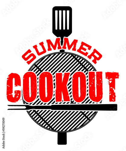 Summer Cookout is an illustration of a cookout or barbecue design with a grill top, spatula, fork and Summer Cookout text. Great for cookout or barbecue flyers, invitations or t-shirts.