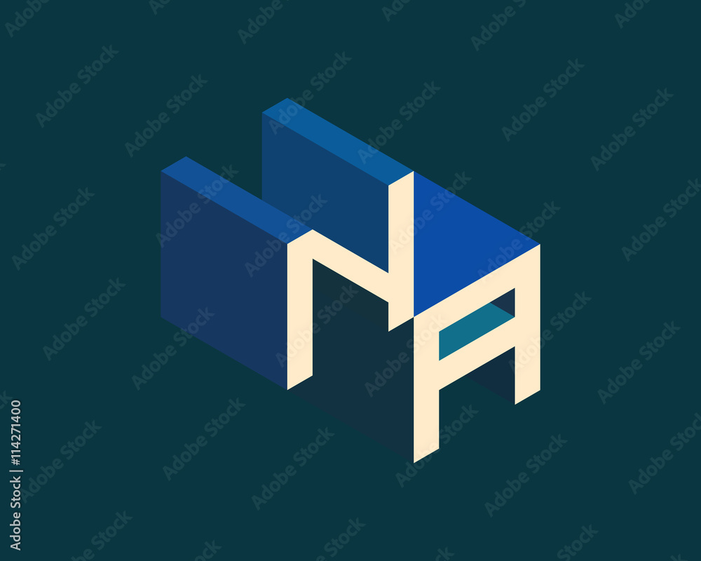 NA isometric 3D letter logo. threedimensional