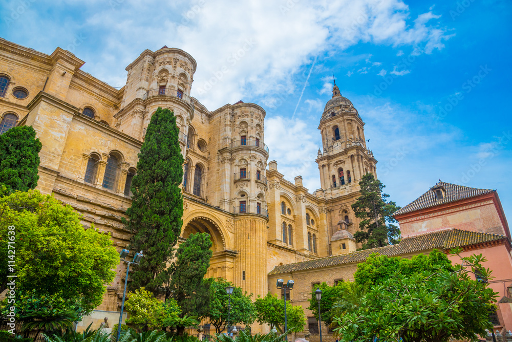 Beautiful artistic Cathedral architecture of Malaga in Andalusia, Spain