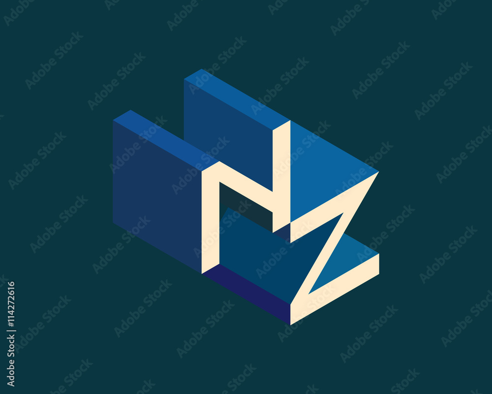 NZ isometric 3D letter logo. three-dimensional stock vector alphabet font typography design. NZ isometric 3D letter logo. three-dimensional stock vector alphabet font typography design.