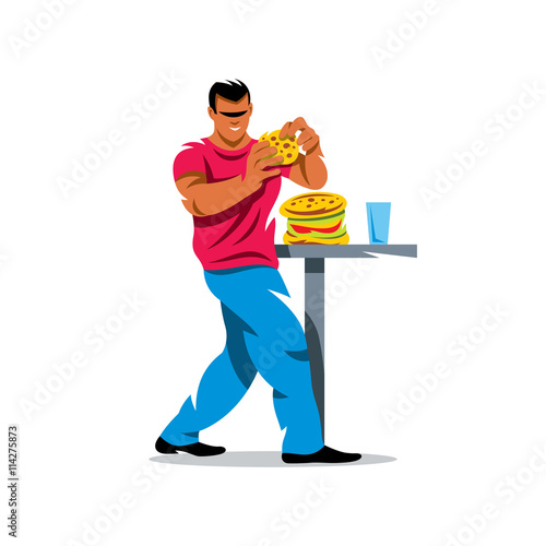 Vector Athlete on fast food eating Cartoon Illustration.