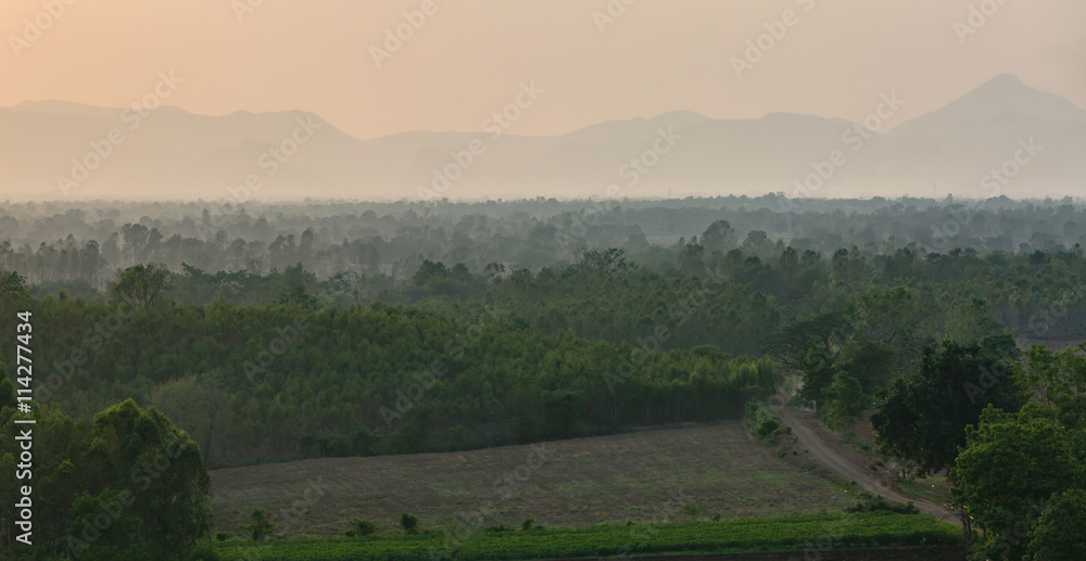 Sunset from Phetchabun Mountains , on the lumkong dam in Thailan