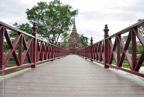 wooden path with old ancient city