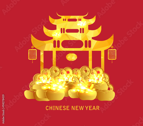 Chinese Gate and gold. Chinese new year