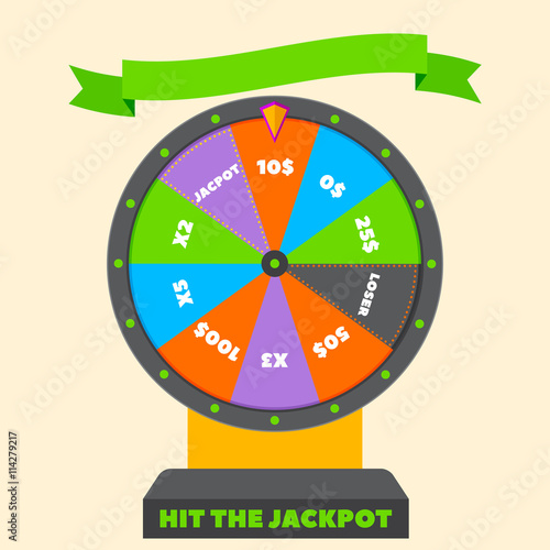 Fortune wheel in flat vector style. Casino. Game for Money. jackpot. big payoff. game of chance. check your luck. winner.