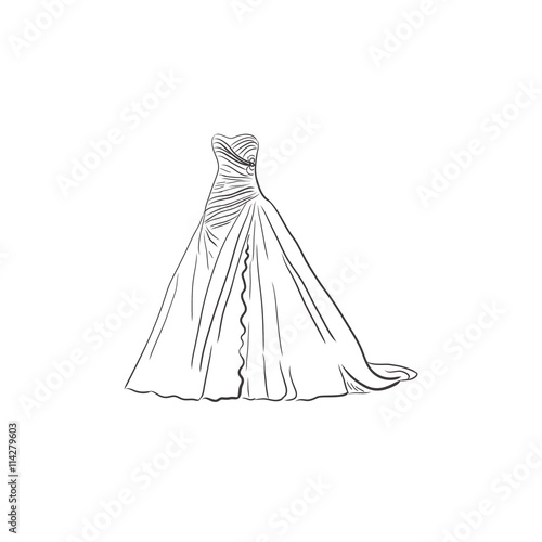 wedding dress, sketch design, vector illustration