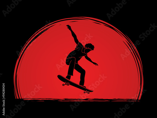 Skateboarders jumping designed on sunshine background graphic vector.