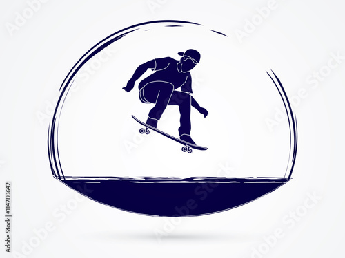 Skateboarders jumping graphic vector.
