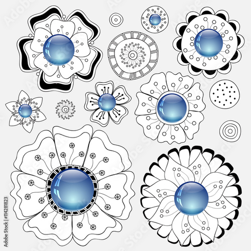 set of doodle flowers. stock vector illustration. decorative ele