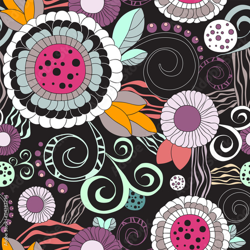stock vector floral seamless doodle pattern. decorative element