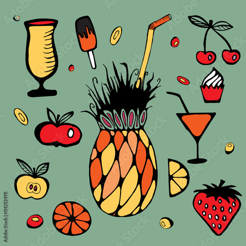 fruit elements set. stock vector. cartoon design