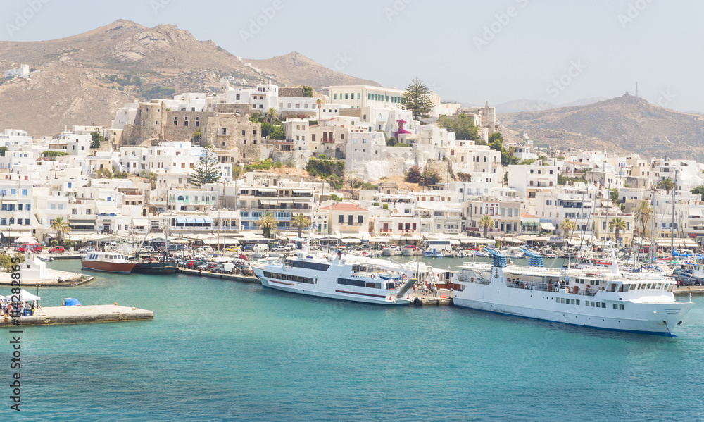Naxos island, port, ships, city, tourist resort, Greece