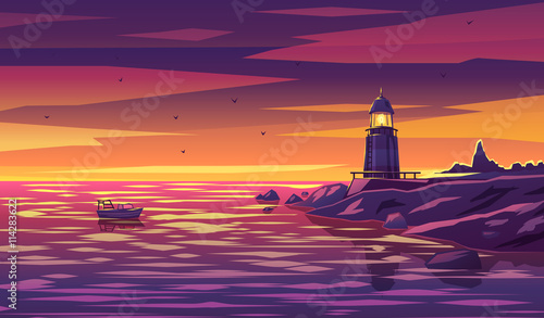 Colorful lighthouse illustration for any navigation concept, also a logo idea.