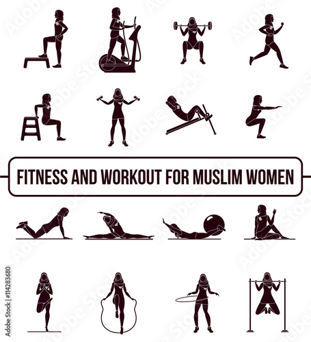 Muslim aerobic icons. 4x4. full color