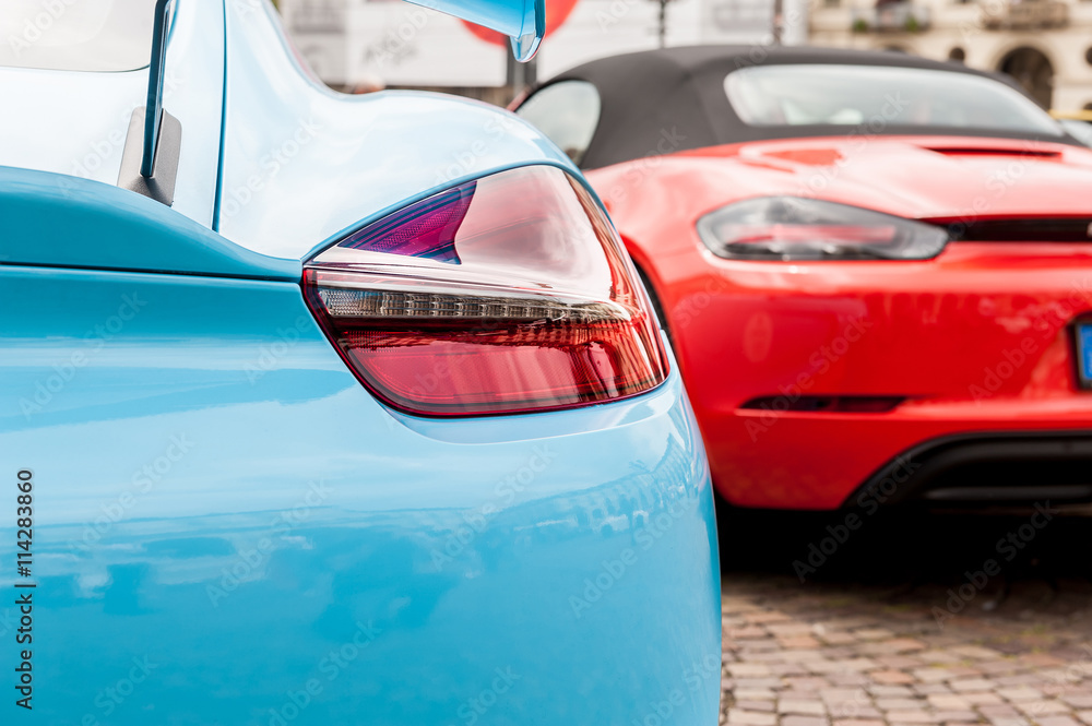 Back lights of a blue car