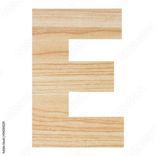 English alphabet with wood texture isolated on white background.