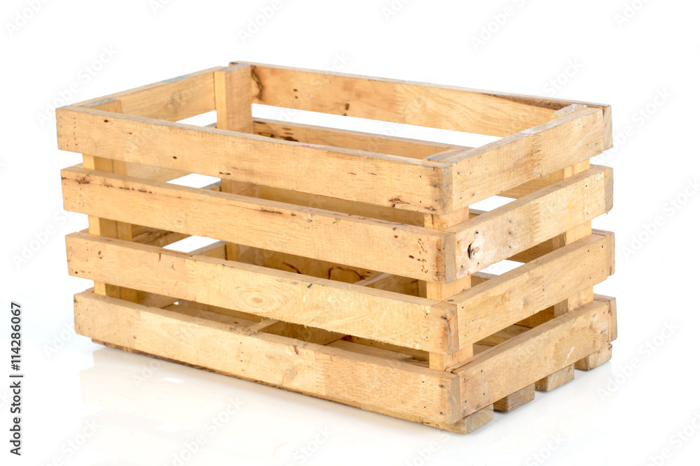 Wooden box on white background ,selective focus Wooden box on white background ,selective focus