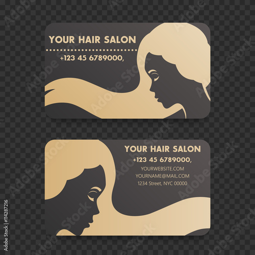 Business card design for hairdressing salon, hairdresser with girl, vector illustration