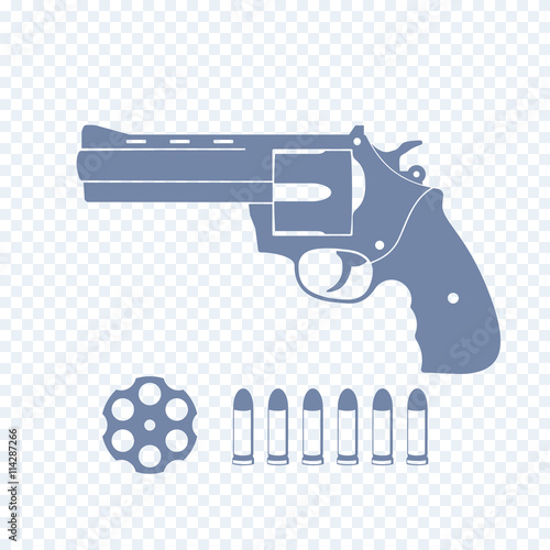 compact revolver, handgun, cylinder, cartridge, bullets, vector illustration