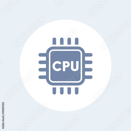 CPU icon, central processing unit, electronic circuit, processor, chipset isolated on white, vector illustration