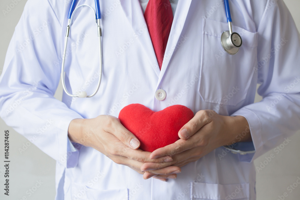Doctor showing support holding red heart Doctor showing support holding red heart