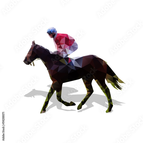 Horse racing, abstract vector geometric silhouette. Horse and jo