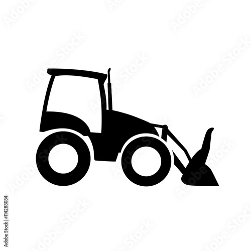 Front loader icon, pictogram. Excavator vector silhouette, side