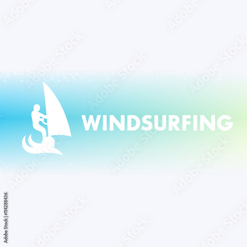 Windsurfing logo, windsurfer vector sign, man on surfboard with sail, vector illustration