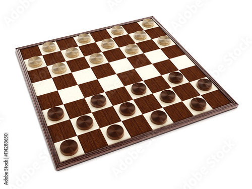 Checkers game board and pieces. 3D illustration
