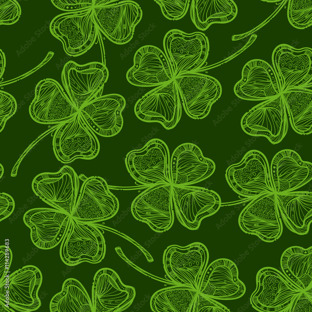 Seamless texture with a four-leaf clover. Nice doodle illustration. Great textures for your design. It can be use for background, clothing design, wrapping paper. Seamless texture with a four-leaf clover. Nice doodle illustration. Great textures for your design. It can be use for background, clothing design, wrapping paper.
