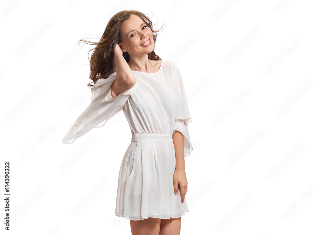 Attractive woman laughs. Attractive woman laughs.
