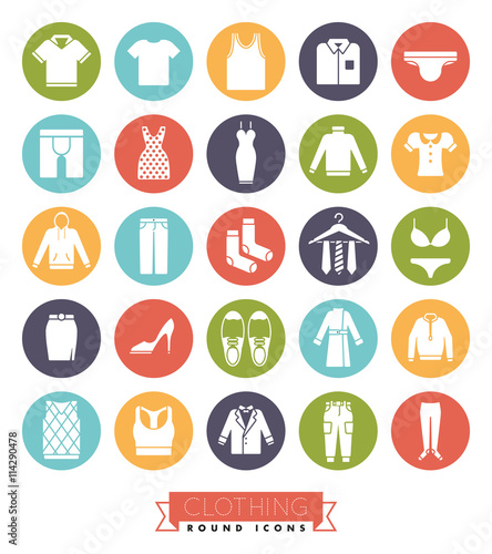 Clothing and Fashion Round Color Icon Set