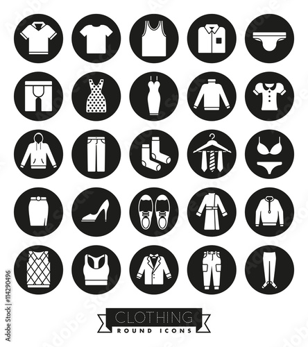 Clothing and Fashion round Icon Set
