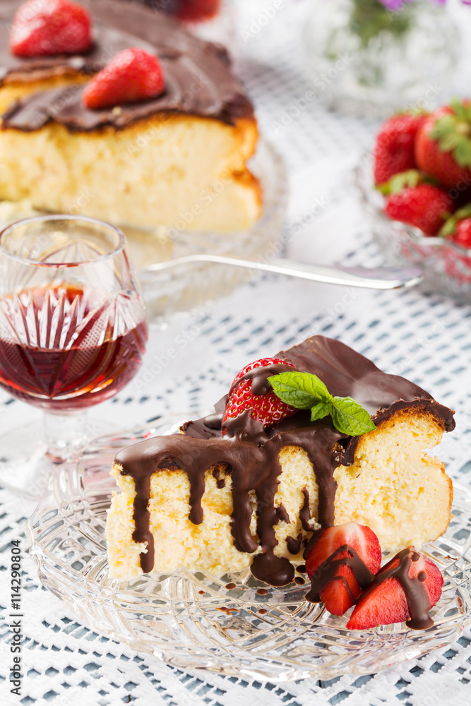 Cheesecake with strawberries and chocolate. Cheesecake with strawberries and chocolate.