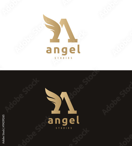 Angel logo, A letter logo,vector logo template.