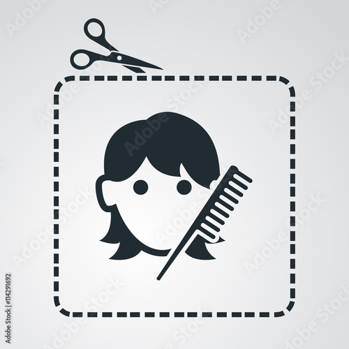 Icono plano tijeras cortando cupón con peluqueria mujer en fondo degradado