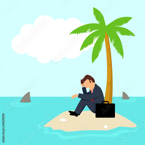 Businessman On Isolated Island