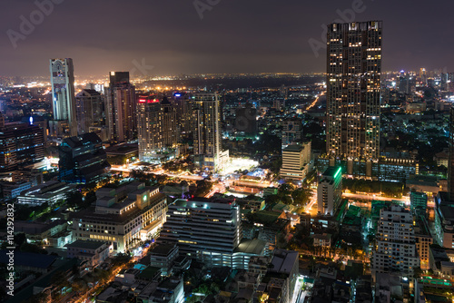 Aerial view of Bangkok city at night. Modern megalopolis cityscape at night © Olga K