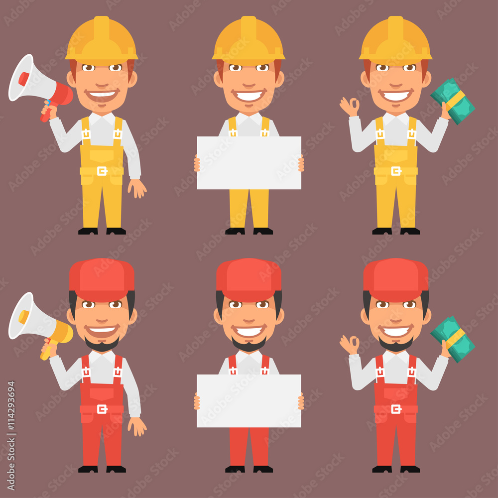 Builder and Repairman Holds Megaphone Poster Money Builder and Repairman Holds Megaphone Poster Money