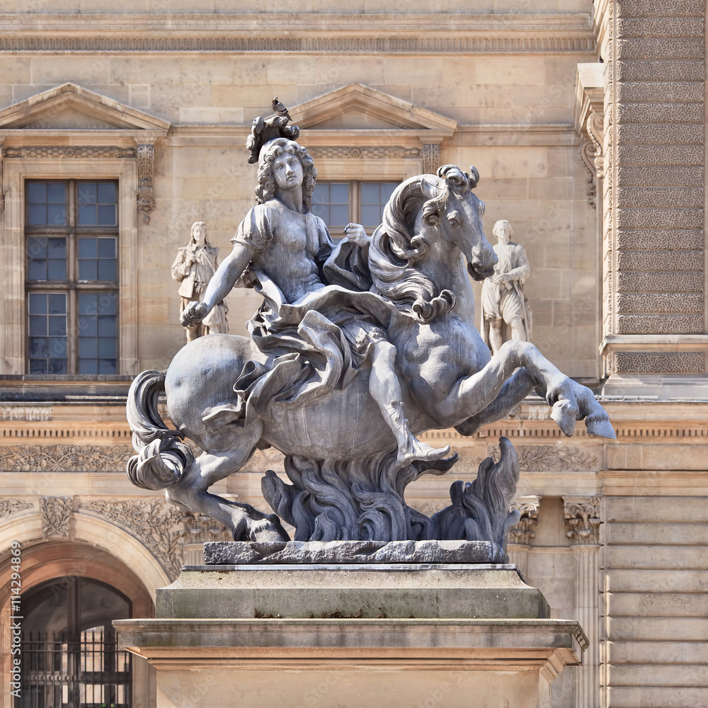 Sculpture of an ancient knight at Louvre Museum, Paris