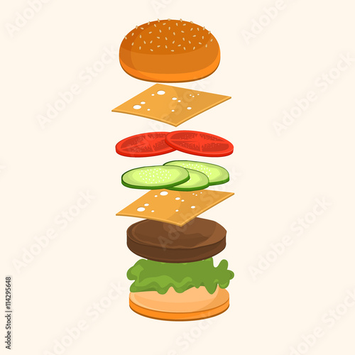 Fastfood. Hamburger ingredients vector illustration.